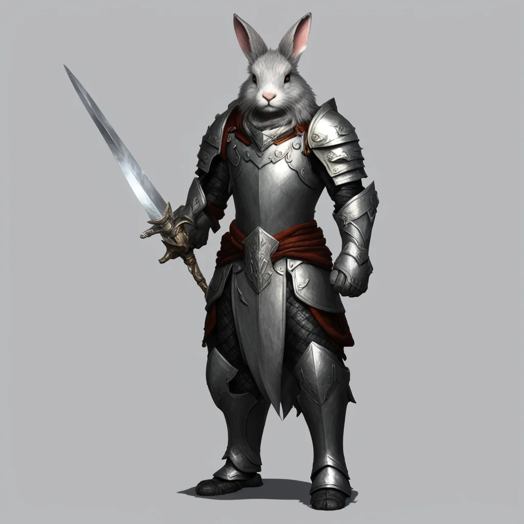 airabbitfolk male paladin grey fur silver armor crystal sword
