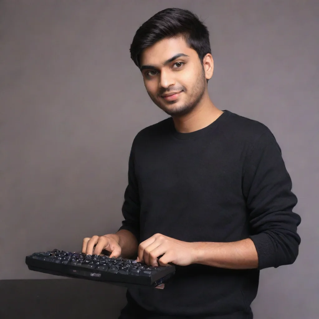 airakazone gaming aka rishab karanwal holding a keybord with the brand name meckeys