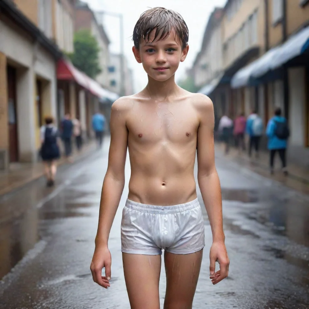 airealistic%2C school boy%2C wear wet underpants%2C in street
