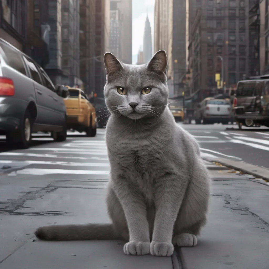 airealistic new york city%2C on the street there is a gray cat good looking trending fantastic 1