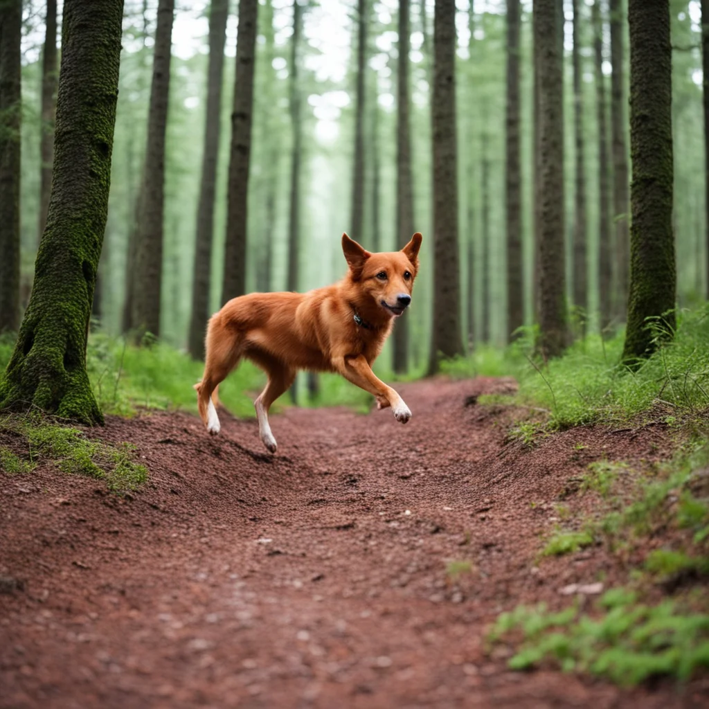 red dog run in forest