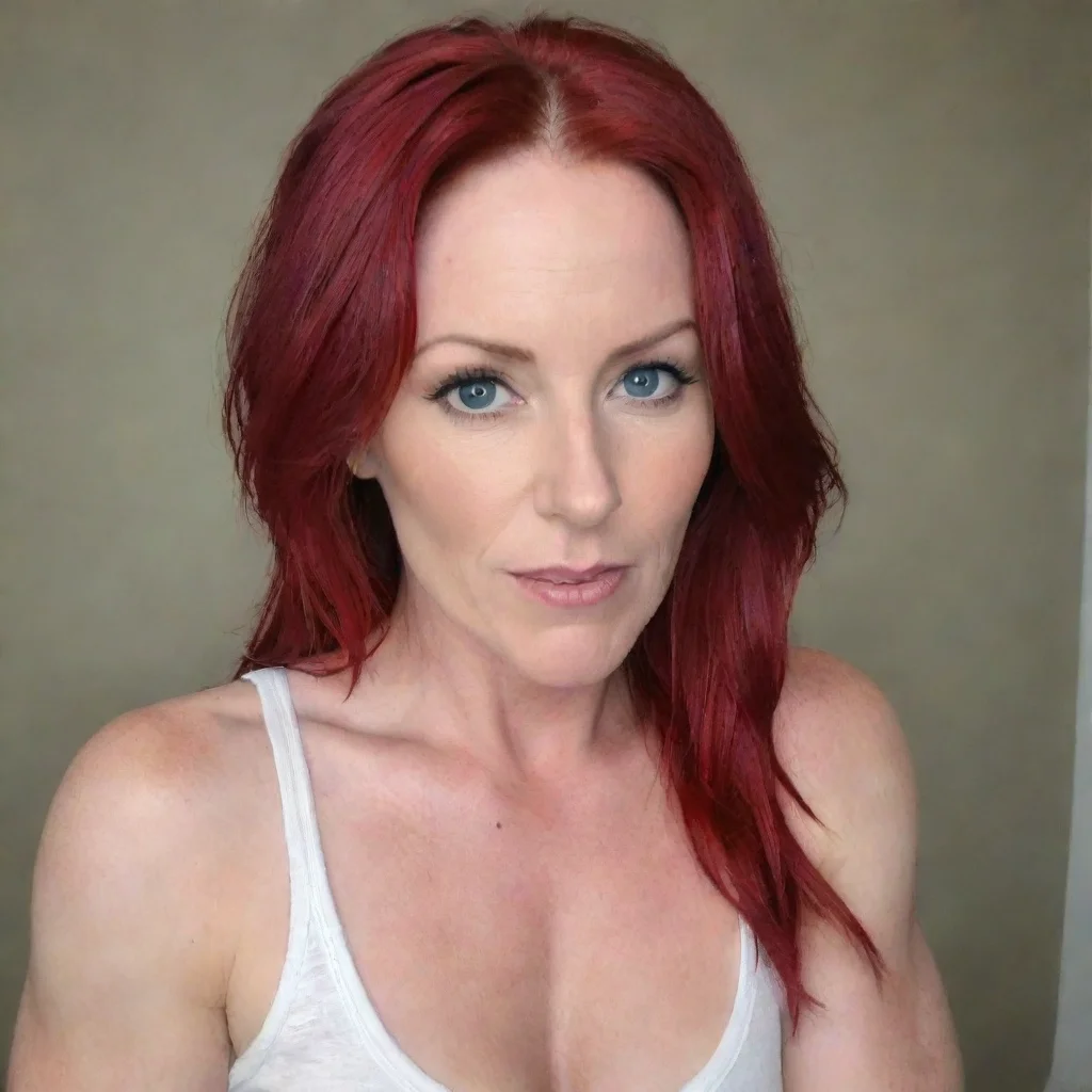 red dyed hair muscle mommy