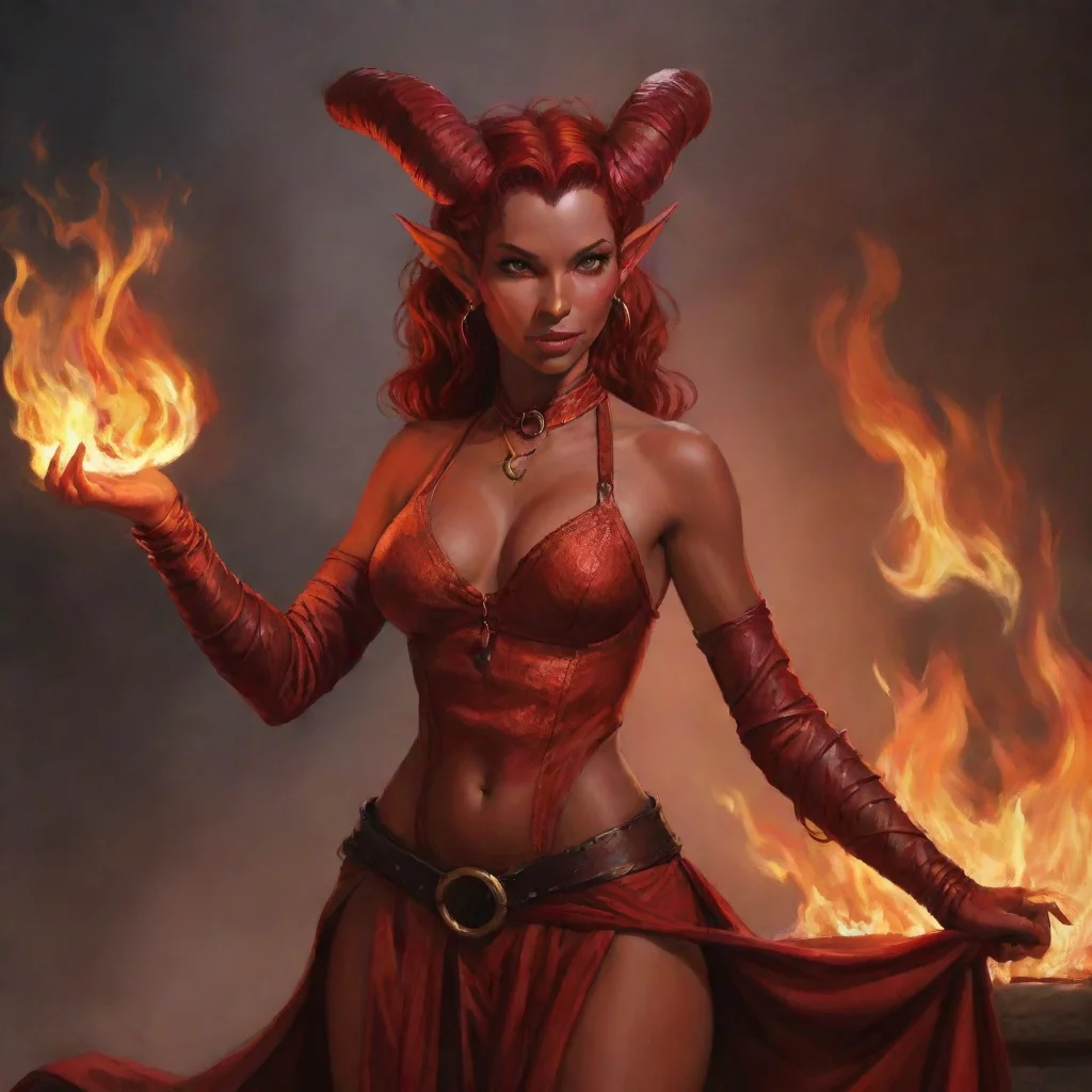 red feminine fire tiefling