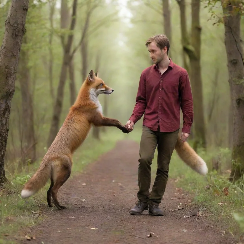 red fox merging with human male