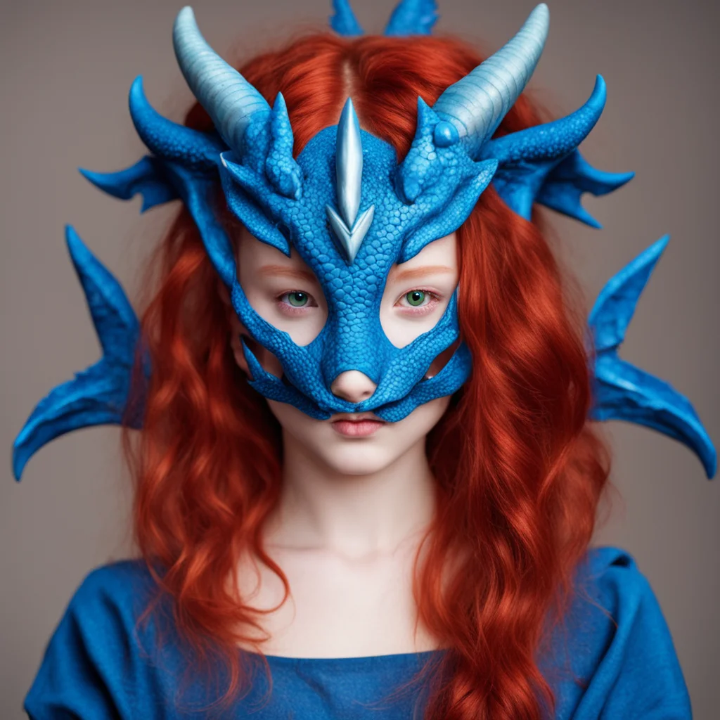 red haired girl with a blue dragon mask on amazing awesome portrait 2