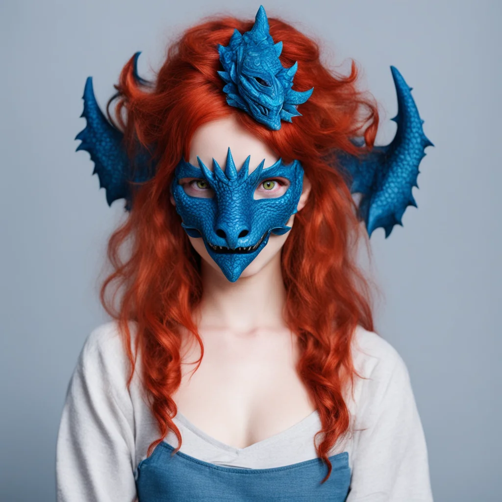 red haired girl with a blue dragon mask on confident engaging wow artstation art 3