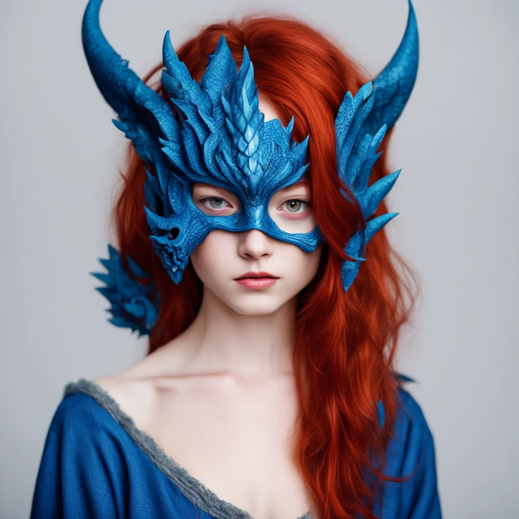 aired haired girl with a blue dragon mask on
