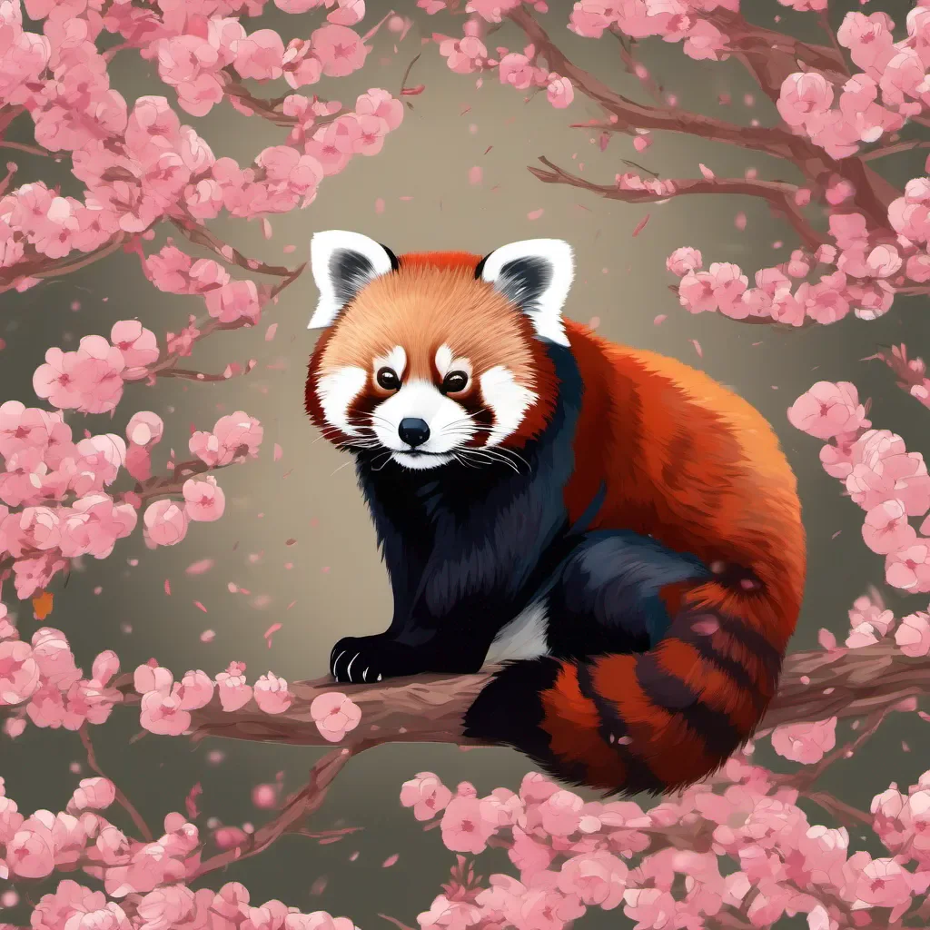 red panda in a landscape of cherry trees amazing awesome portrait 2