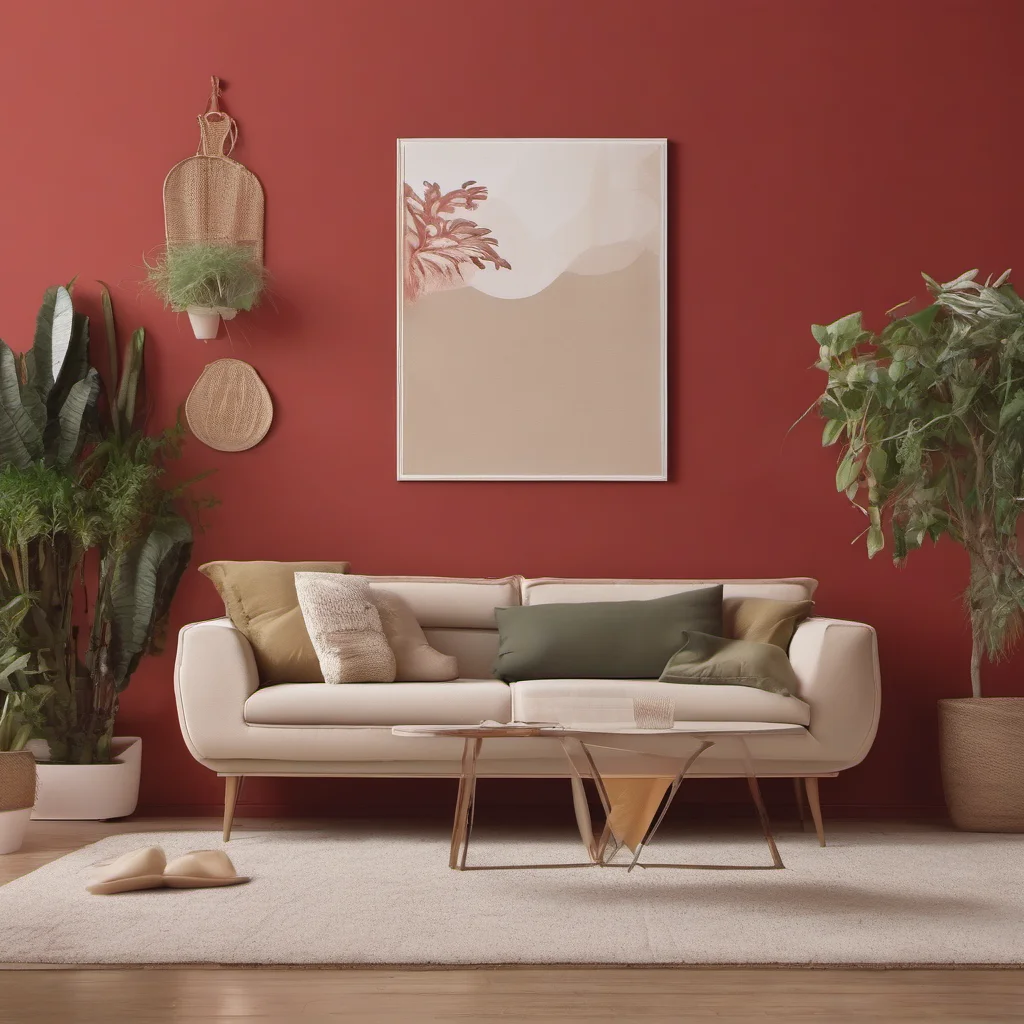 red wall in living room with plants and a beige couch good looking trending fantastic 1