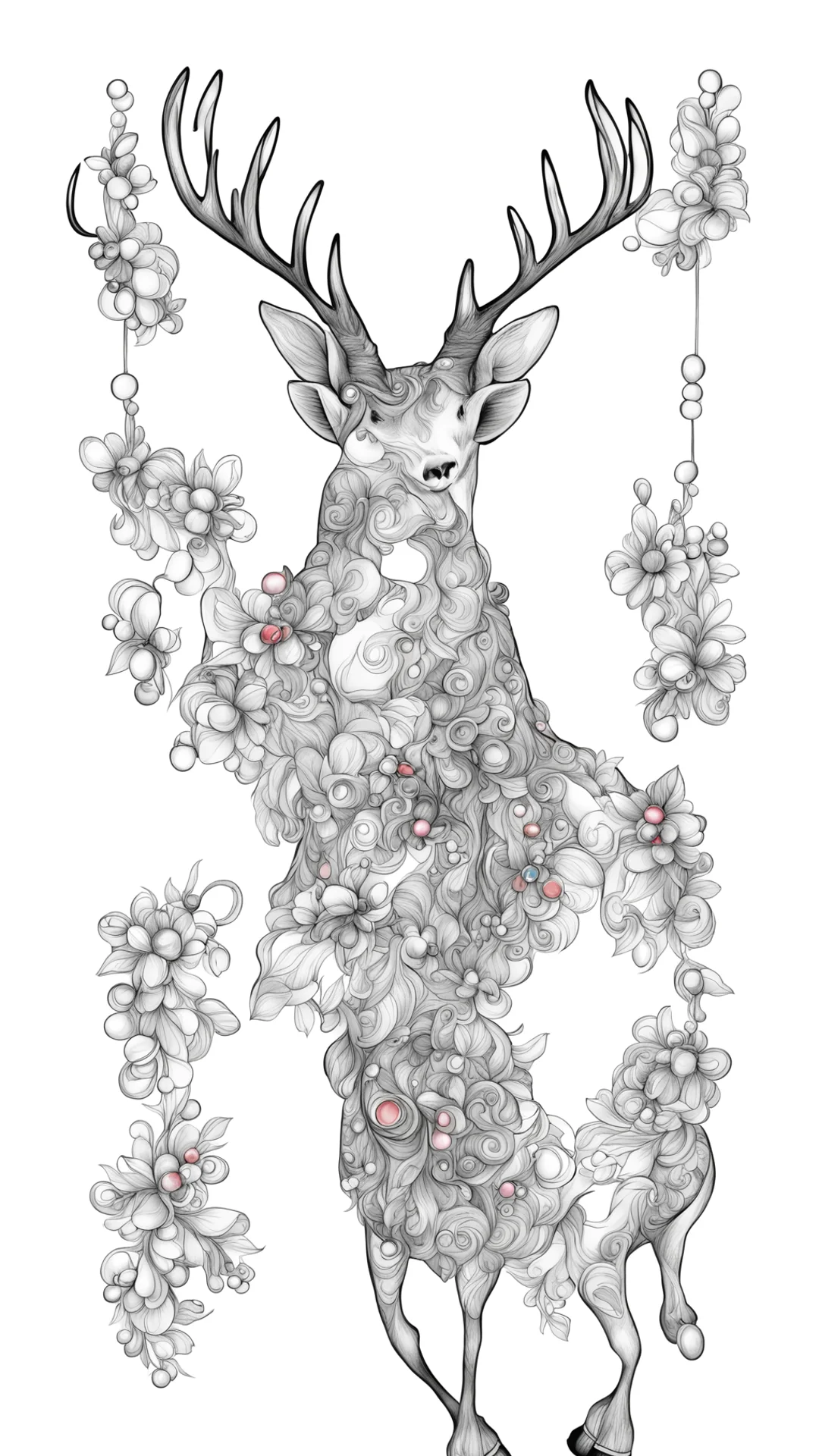 aireindeer with colorful holiday bells%2C  in the style of coloring page%2C black and white  good looking trending fantastic 1 tall