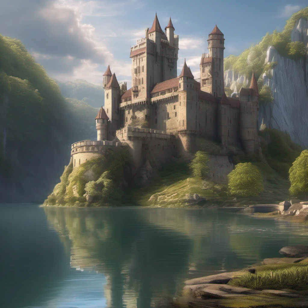 relaxing lake views castle on cliffs fantasy realistic beautiful setting angelic castle stronghold moat good looking trending fantastic 1