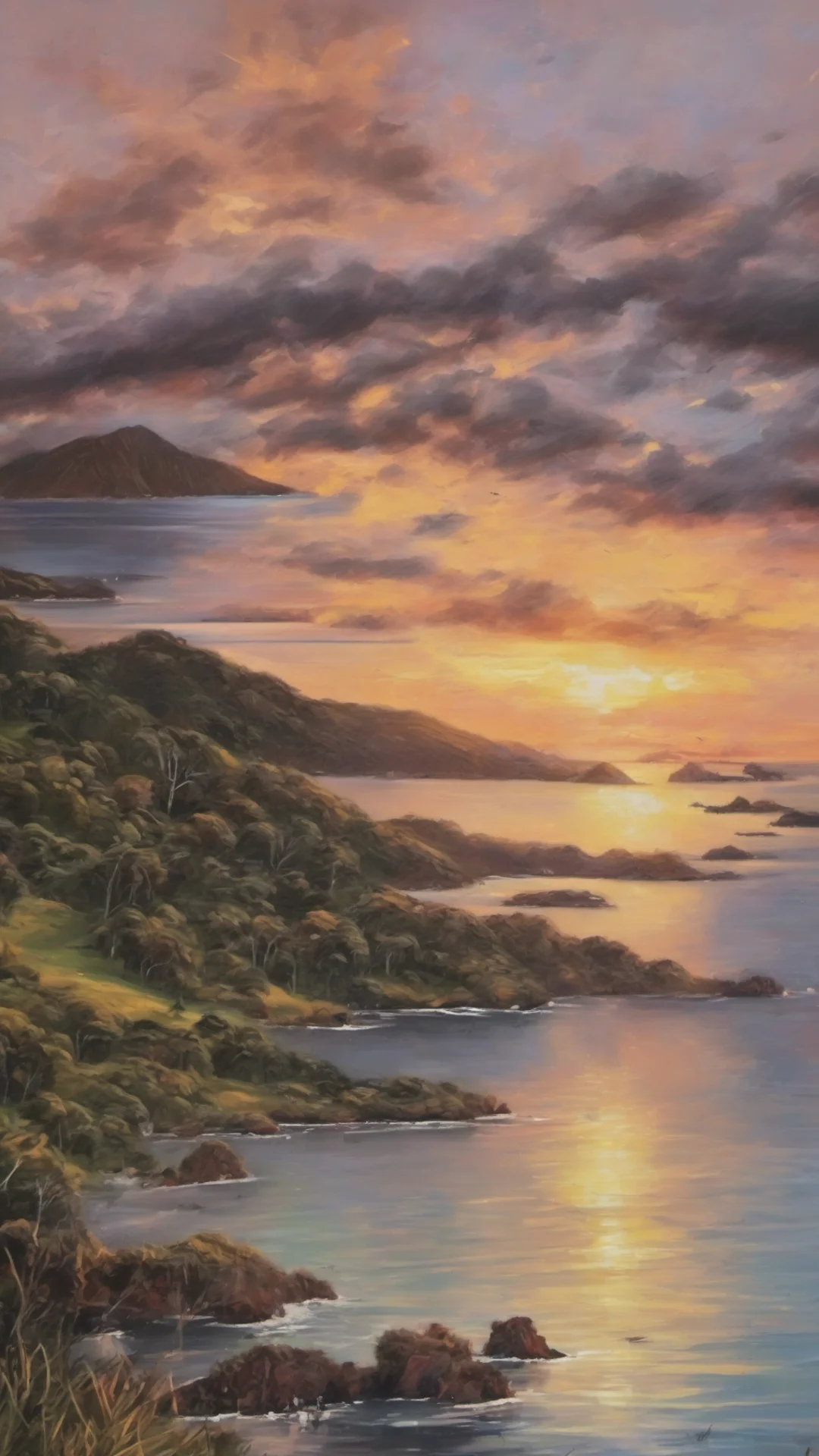 airelaxing landscape bay of islands amazing sunset beautiful trending detailed oil strokes tall