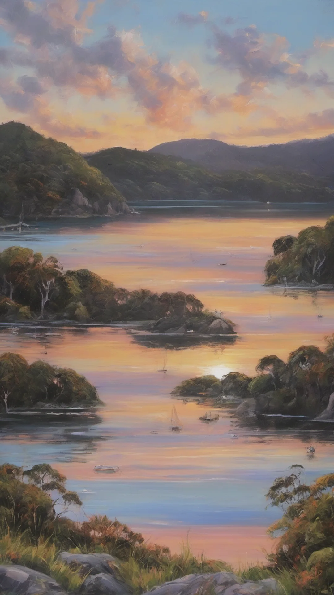 airelaxing landscape bay of islands amazing sunset detailed oil strokese amazing awesome portrait 2 tall