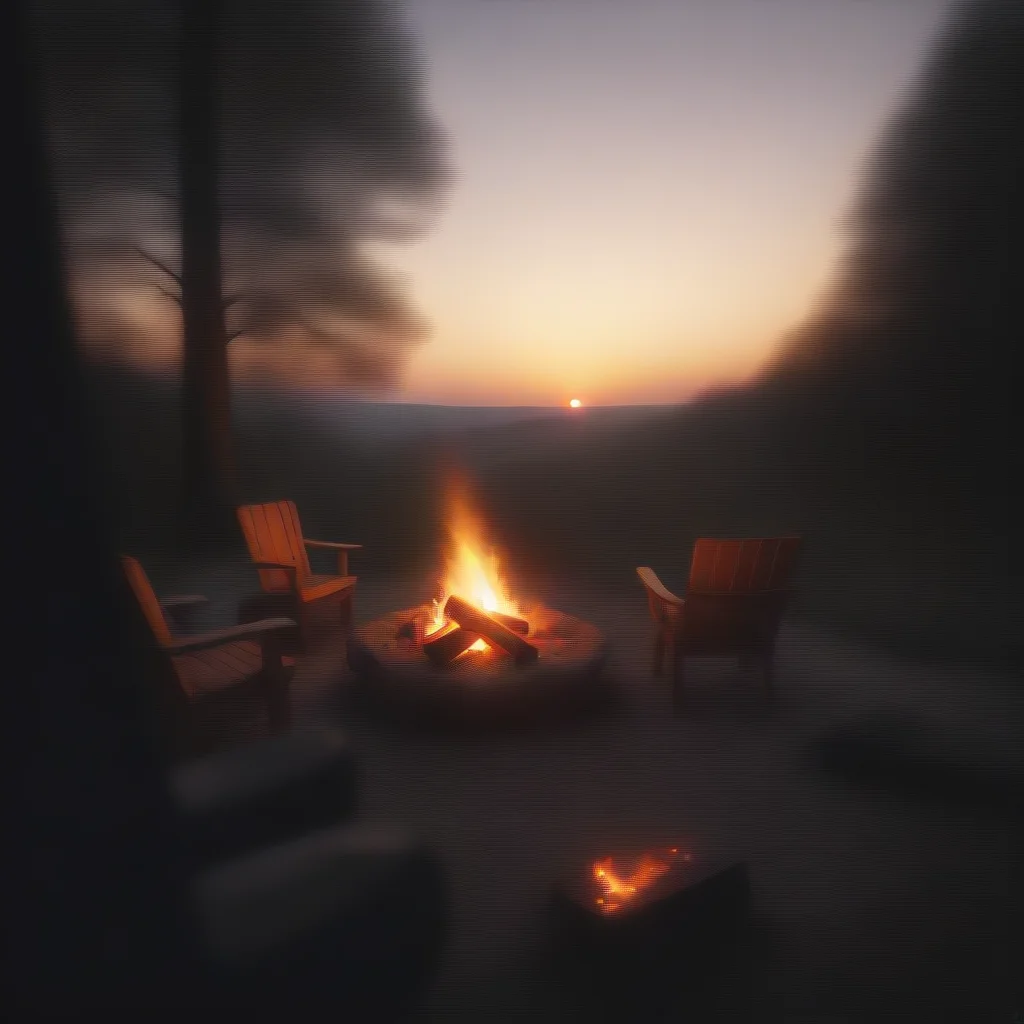 relaxing scene of a picture perfect sunset over a cozy campfire