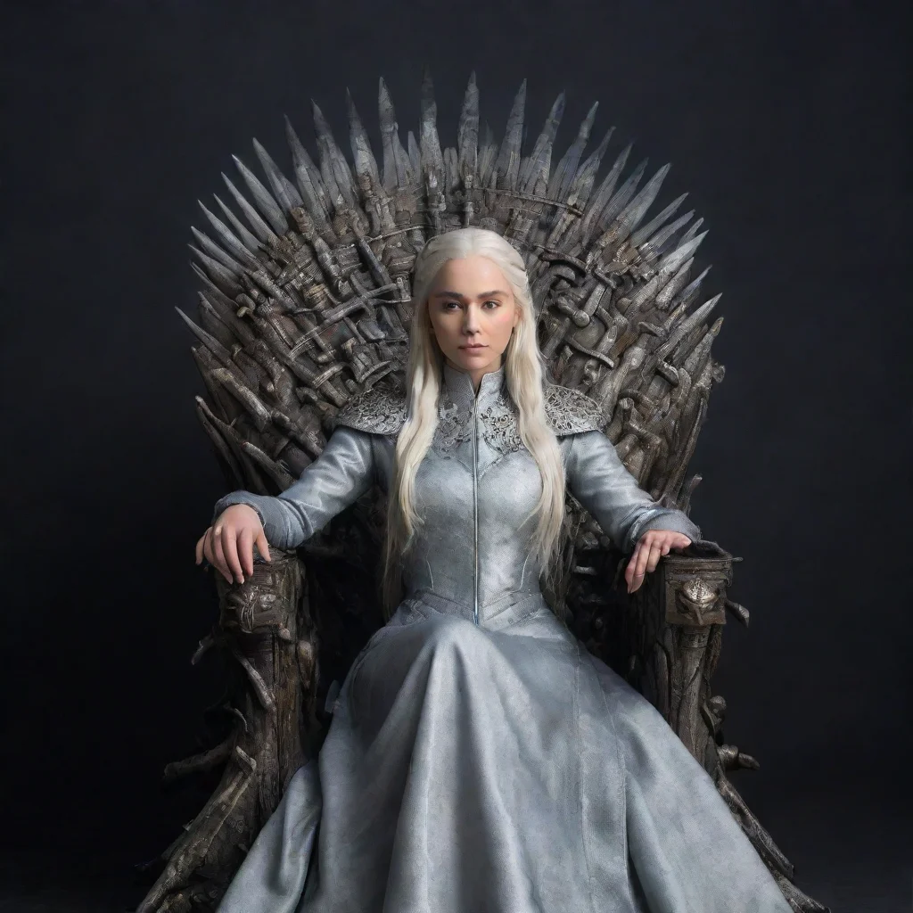 airhaenyra targaryen sitting on the iron throne%2C with head of aegon ii on silver plate