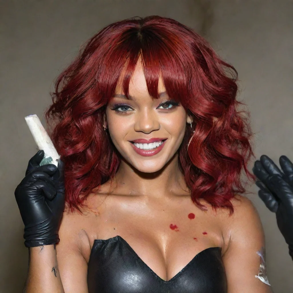 airihanna red hair smiling with black comfy nitrile gloves and gun and  mayonnaise splattered everywhere