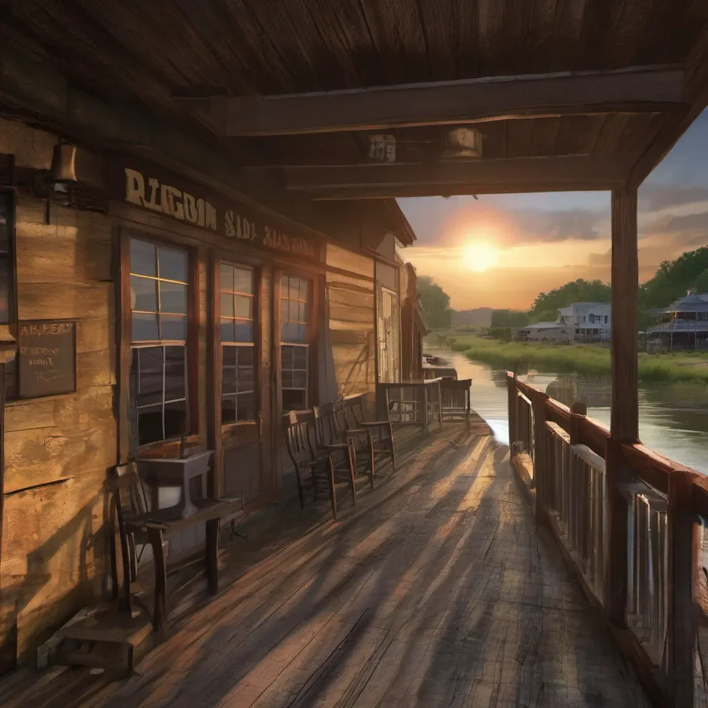 river side saloon%2C looking forward to a small bridge%2C with the sun setting down afar. confident engaging wow artstation art 3