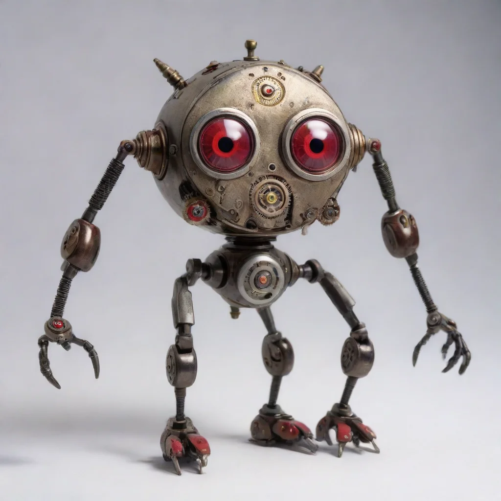 airobot made of antique intrincated mechanical wrist watch movement mechanism with mechanical arms%2C mechanical legs%2C cyclops robot head%2C red cyclops eye