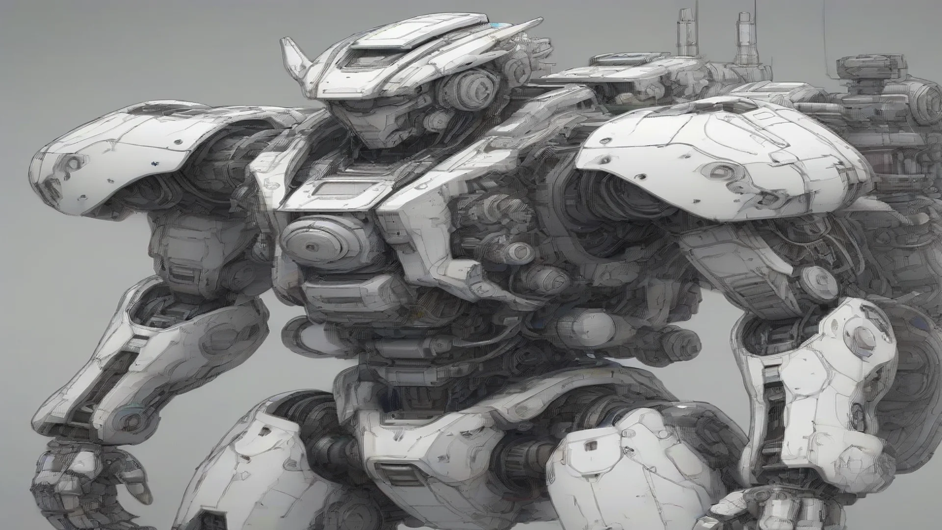 robot mech mecha ai highly detailed vray cinematic linework drawing of a detailed mech in the style of katsuhiro otomo m wide