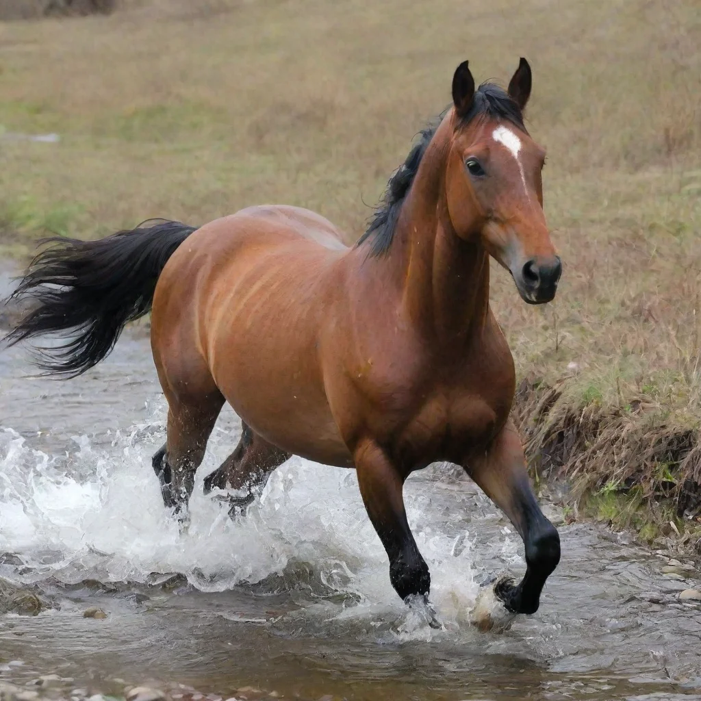 airunning horse in stream