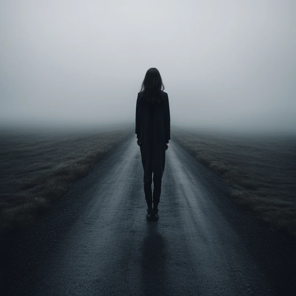 aisad and lonely girl%2C standing at a dark long and winding road through a foggy uncanny empty land good looking trending fantastic 1