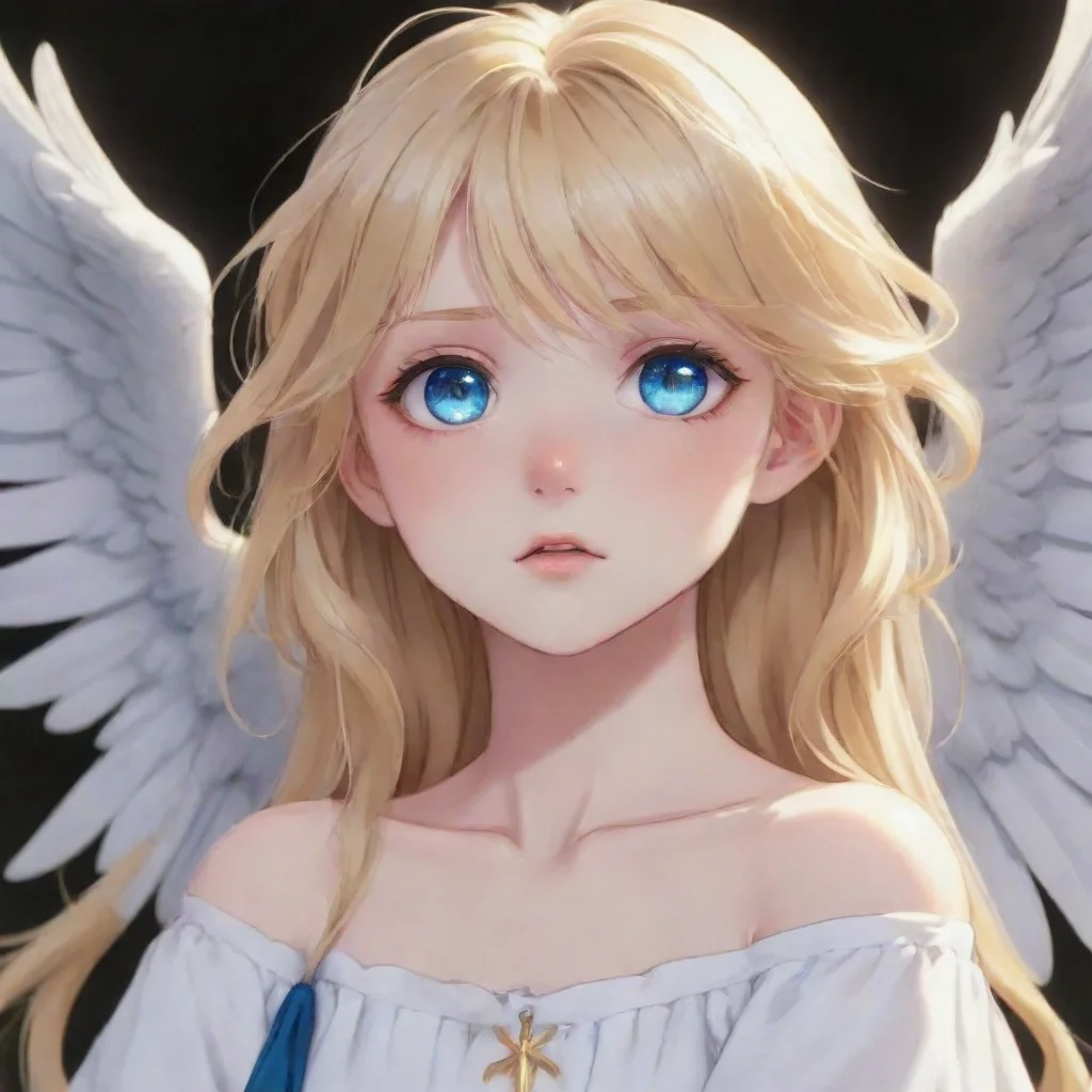 sad anime angel with blonde hair and blue eyes