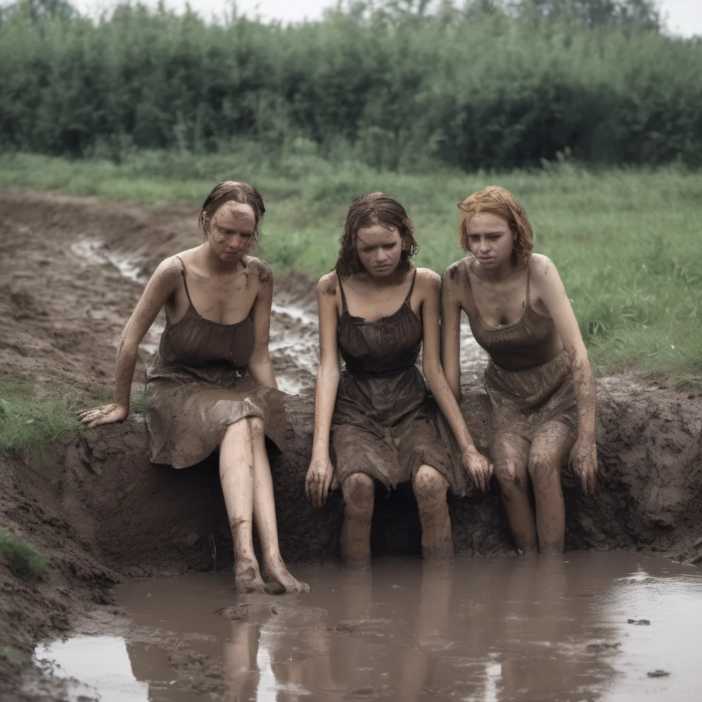 sad french girls bathing in a muddy ditch amazing awesome portrait 2