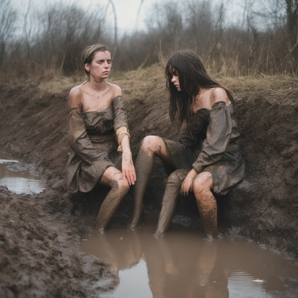 sad french girls bathing in a muddy ditch confident engaging wow artstation art 3