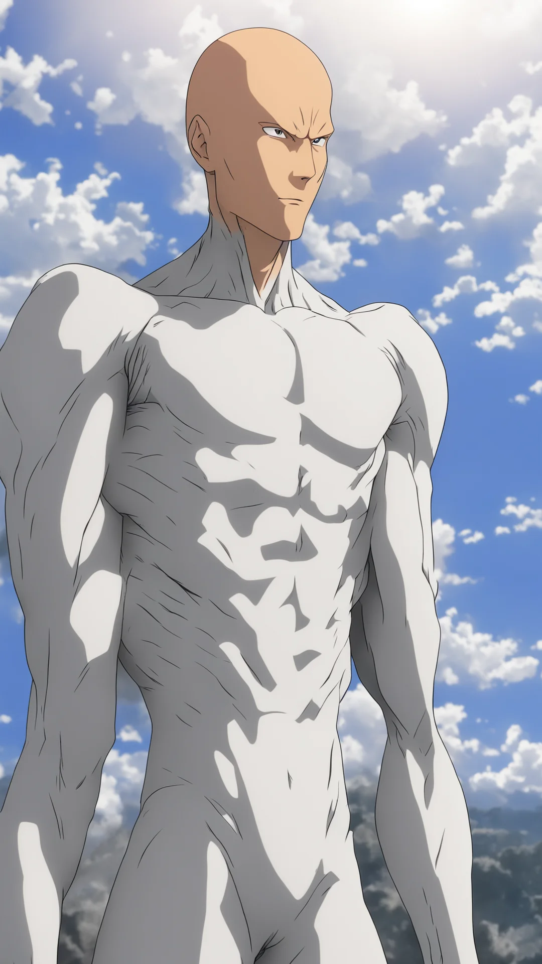 saitama one punch man standing victorious after destroying the earth amazing awesome portrait 2 tall