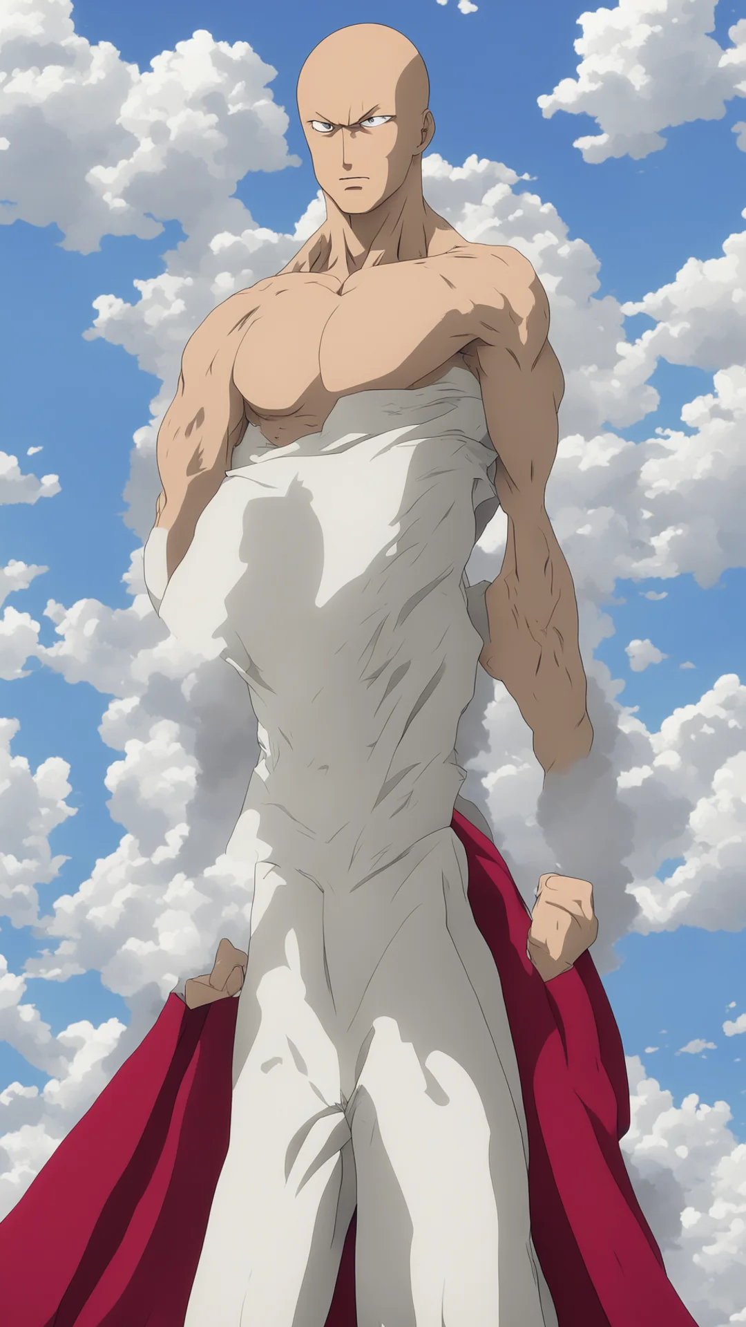 saitama one punch man standing victorious after destroying the earth tall