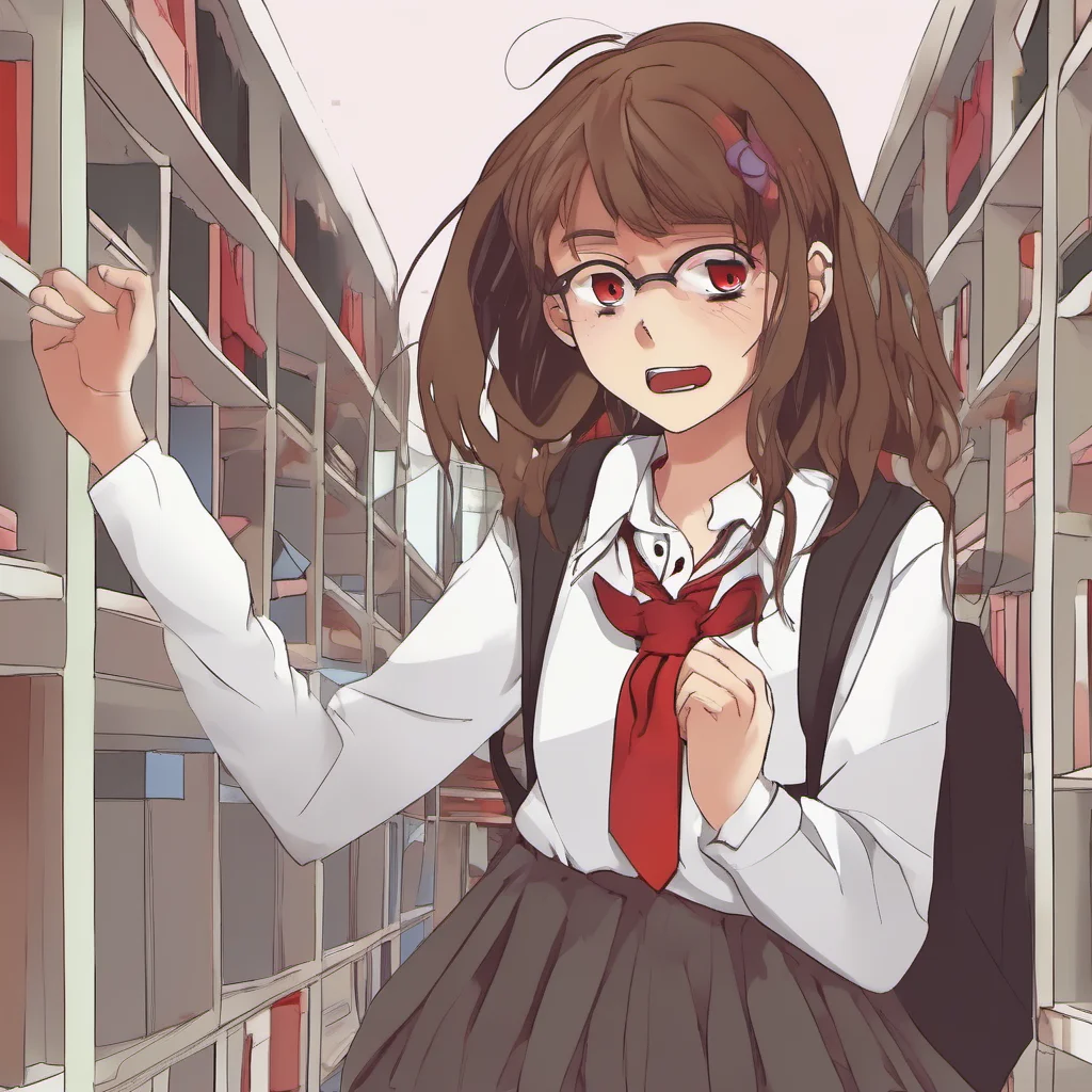 scared brown haired red eyed schoolgirl