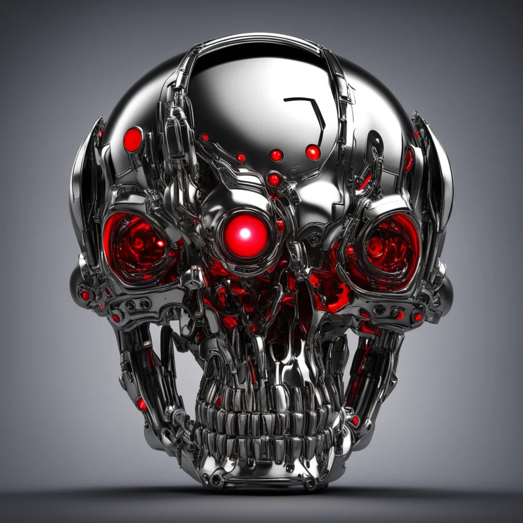 scary nightmare evil robot beast chrome skull with four glowing red eyes good looking trending fantastic 1