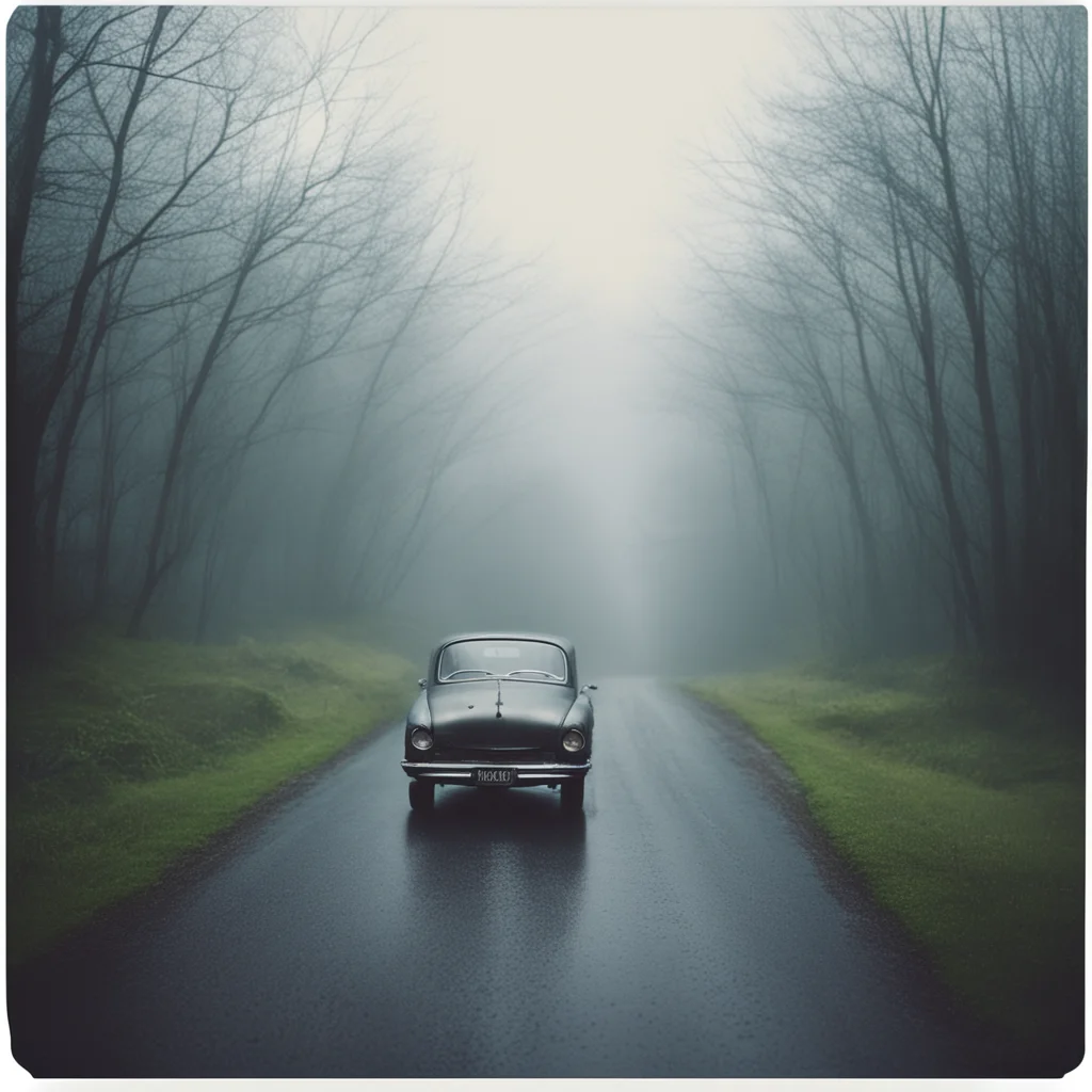 aiscary old diry car%2C  long winding road%2C uncanny. foggy rainy evening   instax confident engaging wow artstation art 3