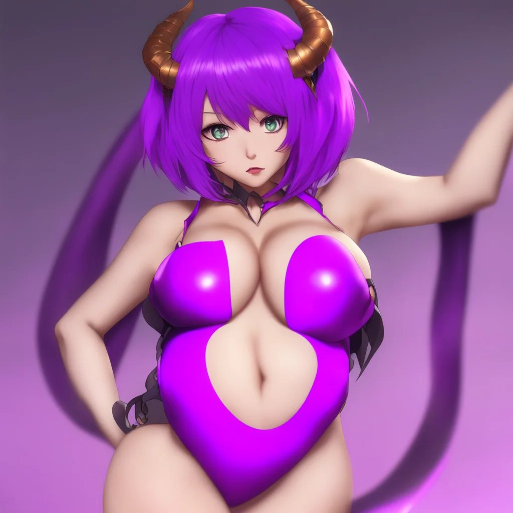 seductive anime succubus with short purple hair showing off her huge tits amazing awesome portrait 2