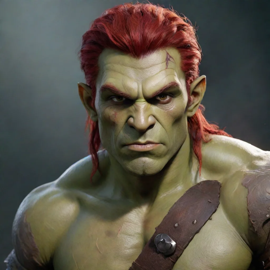 aiseductive half orc male with red hair
