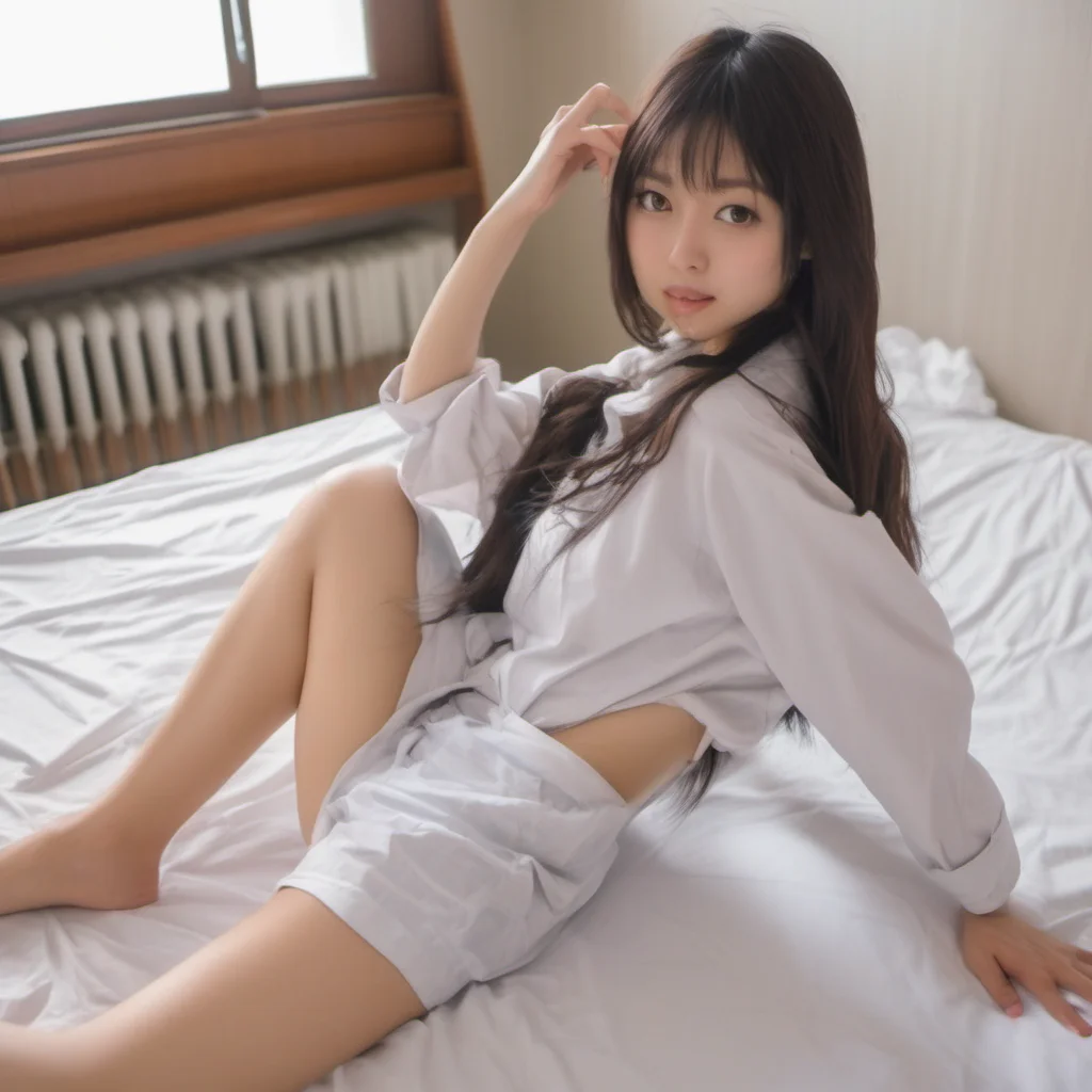 seductive japanese art student girl posing sitting on the hotelbed with her legs wide spread to show her wet pussy good looking trending fantastic 1