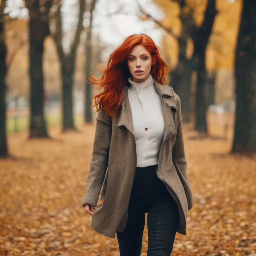 aiseductive redhead walking through park in autumn amazing awesome portrait 2