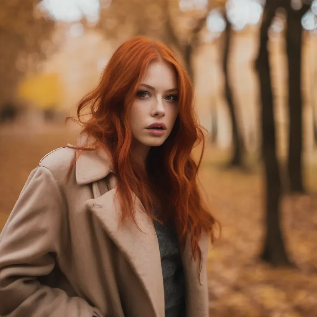 aiseductive redhead walking through park in autumn good looking trending fantastic 1