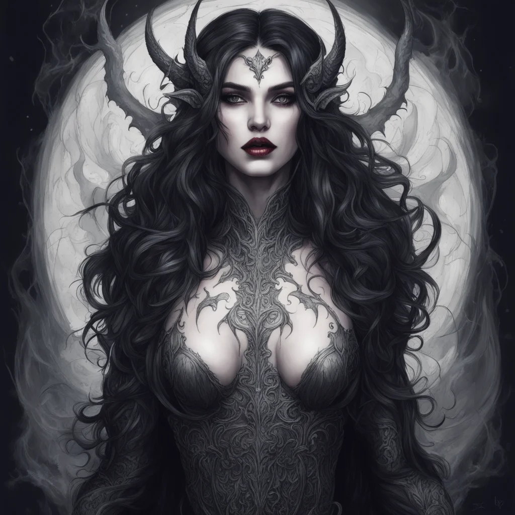 aiseductive vampire goddess%2C gothic masculine demon beauty grace majestic mage fantasy cinematic line art ethereal knight