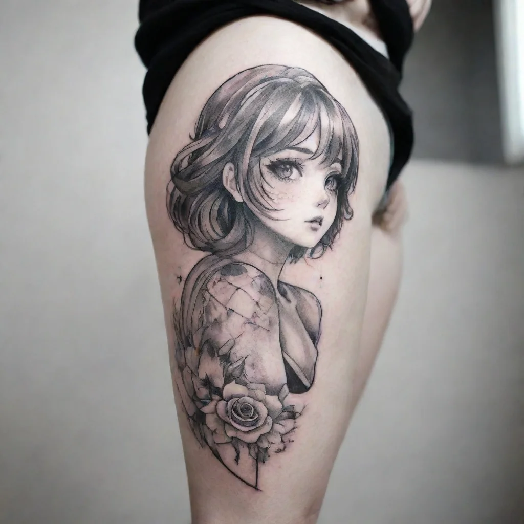 she anime fine line black and white tattoo 