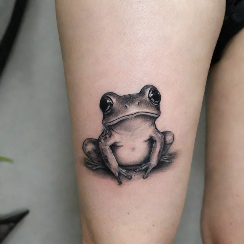 aishe frog minimalistic fine lines black and white tattoo