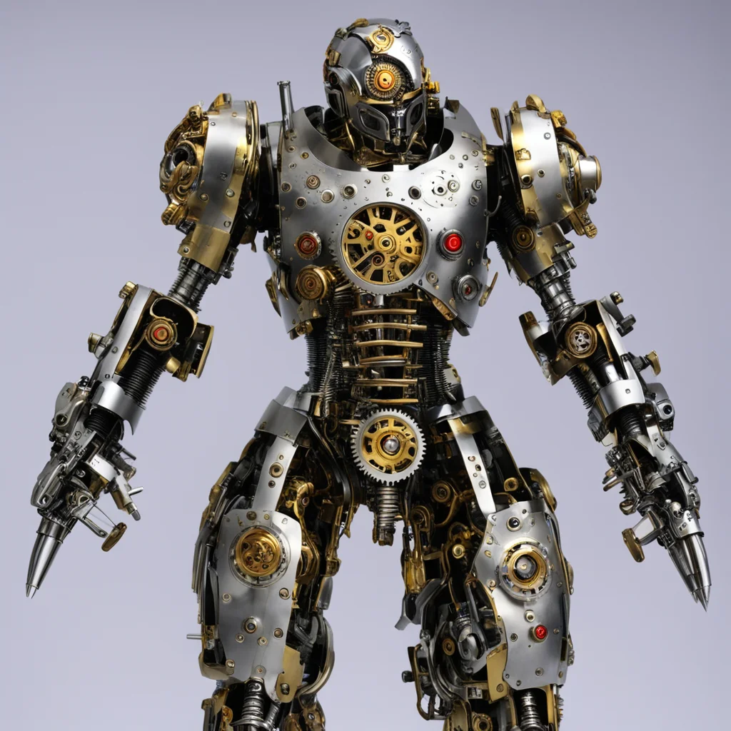 aishiny chrome silver and gold steampunk biomechanical knight made with clock parts and moving gears with glowing red eyes amazing awesome portrait 2