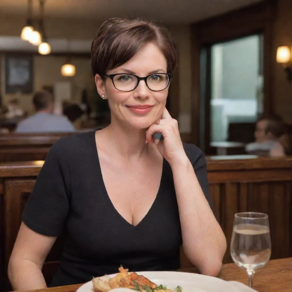aishort haired nerdy mom dating you on restaurant