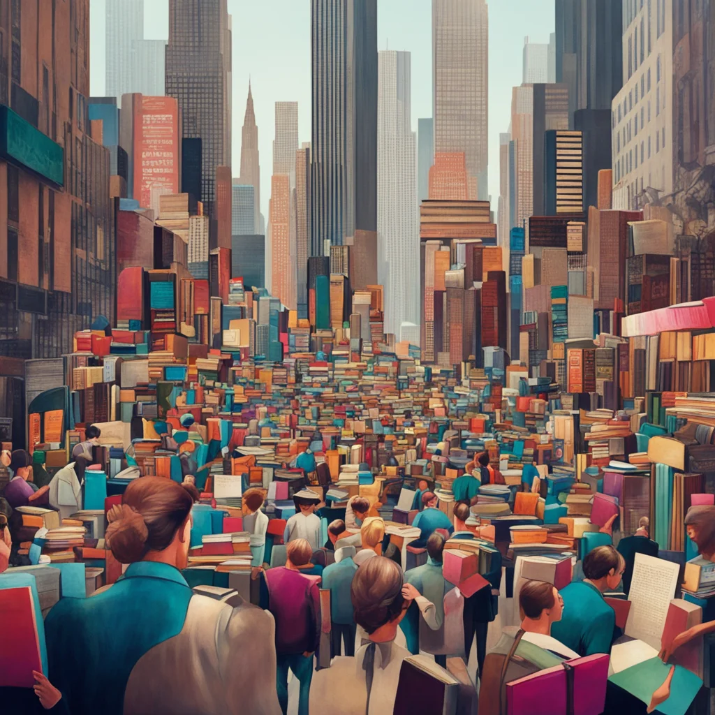 show a bustling city scene with people glued to their books