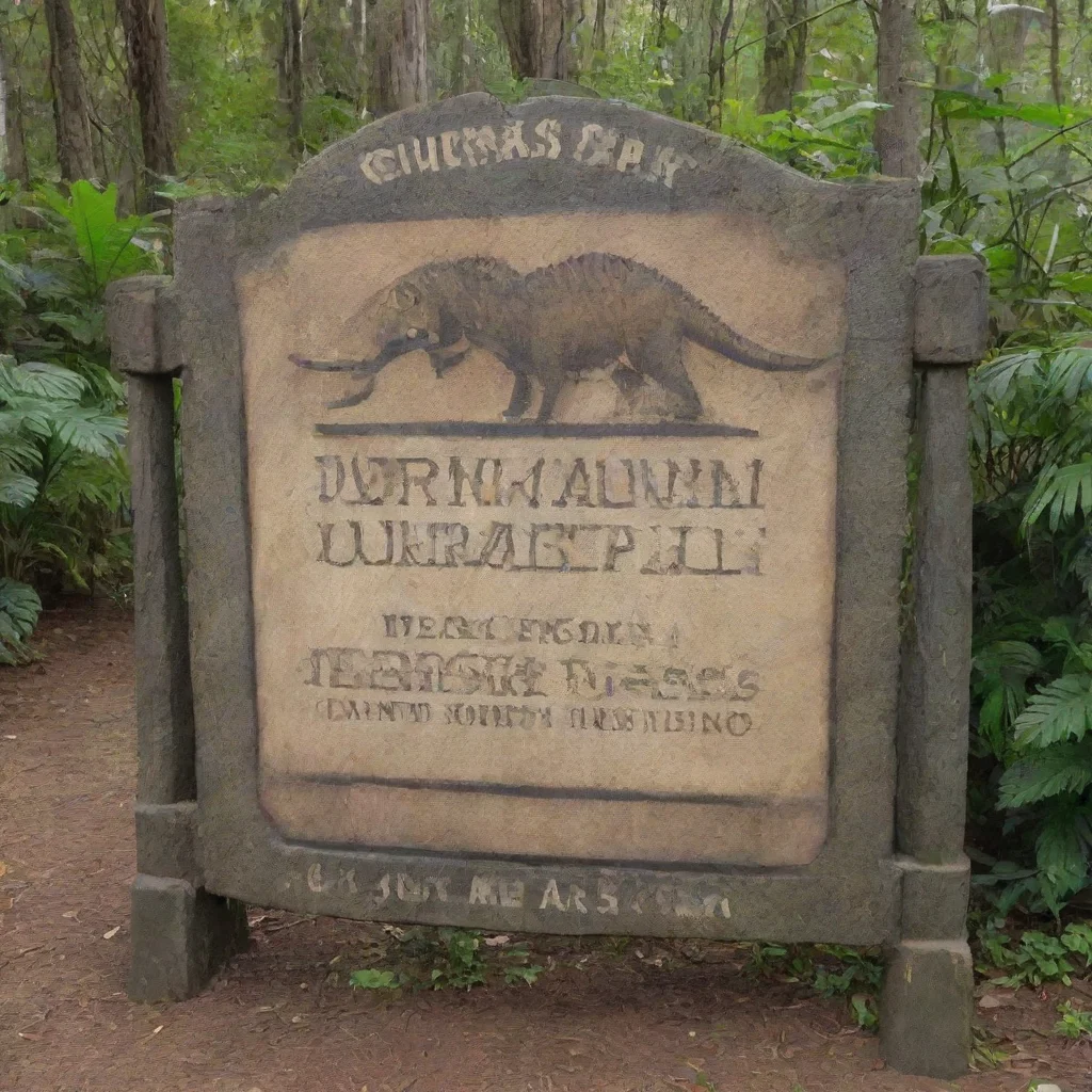 aishow me a none rundown jrrasic park with a sign at the entry that says jurrasic park