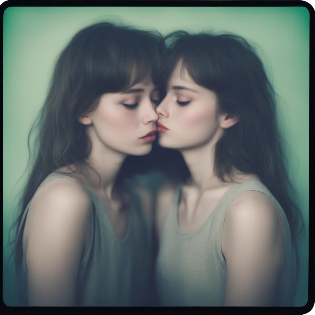 shy girls  18 yo   almost kissing  uncanny  dark polaroid style amazing awesome portrait 2