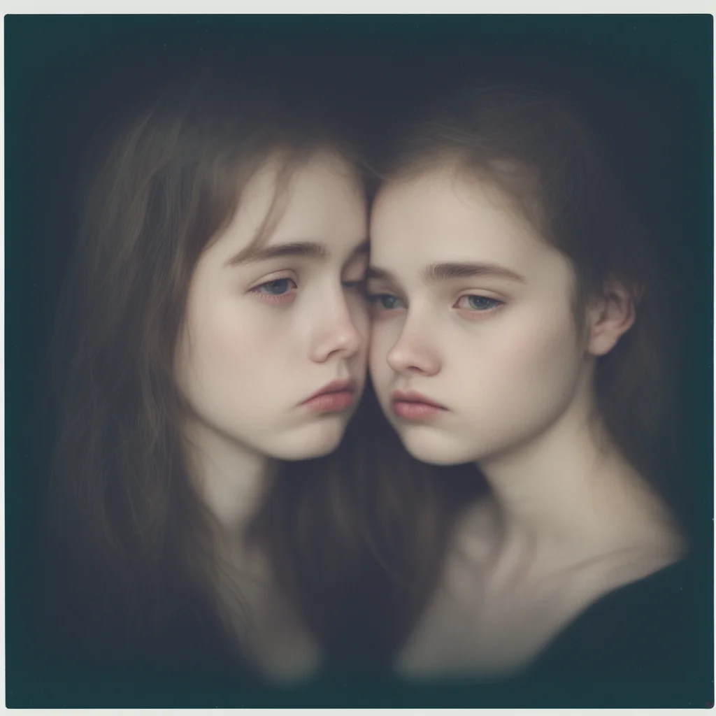 shy girls  18 yo   almost kissing  uncanny  dark polaroid style