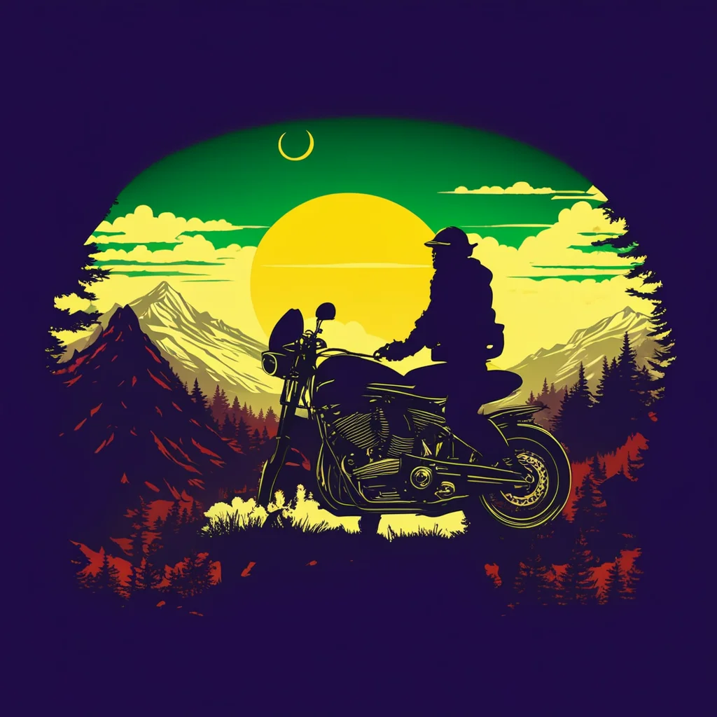 silhouette motobike in mountain retro vibtage tshirt design amazing awesome portrait 2