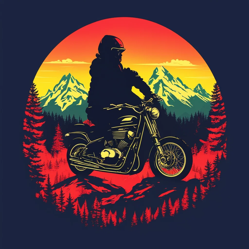 silhouette motobike in mountain retro vibtage tshirt design confident engaging wow artstation art 3