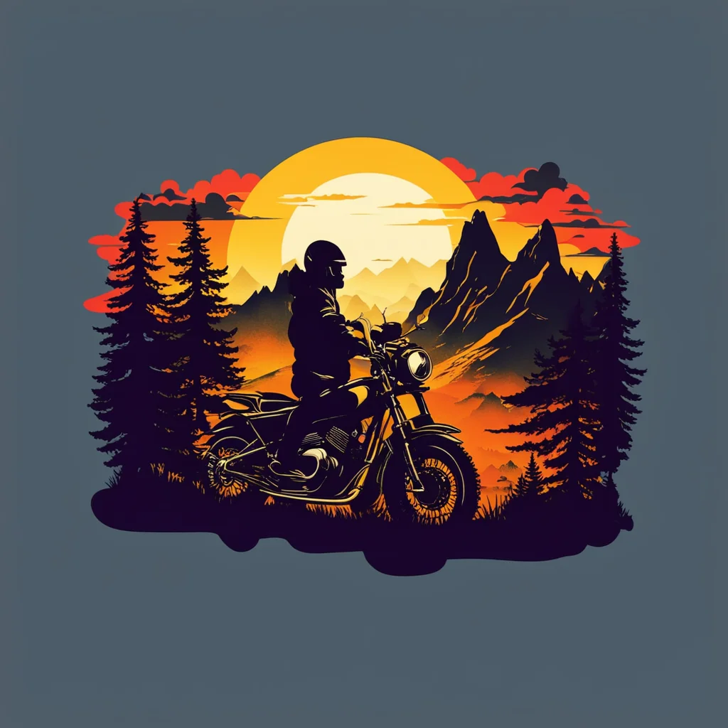 silhouette motobike in mountain retro vibtage tshirt design good looking trending fantastic 1